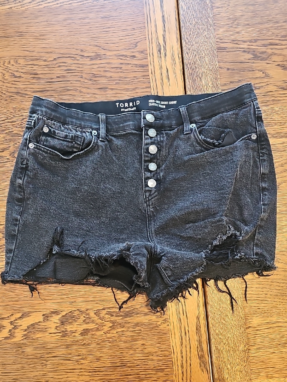 torrid Black High-Rise Distressed Button-Front Jean Shorts